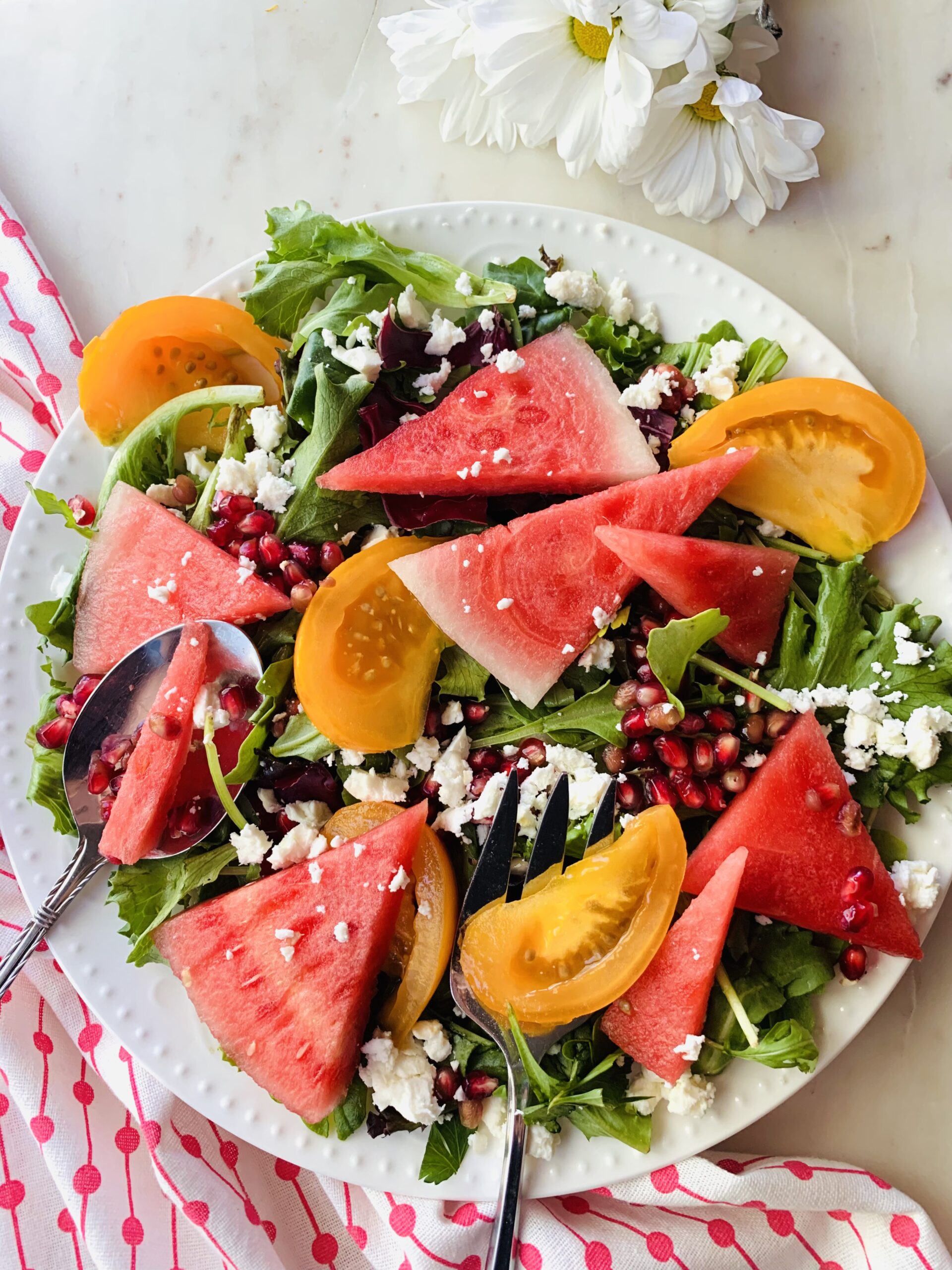 Watermelon Feta and Pomegranate Salad